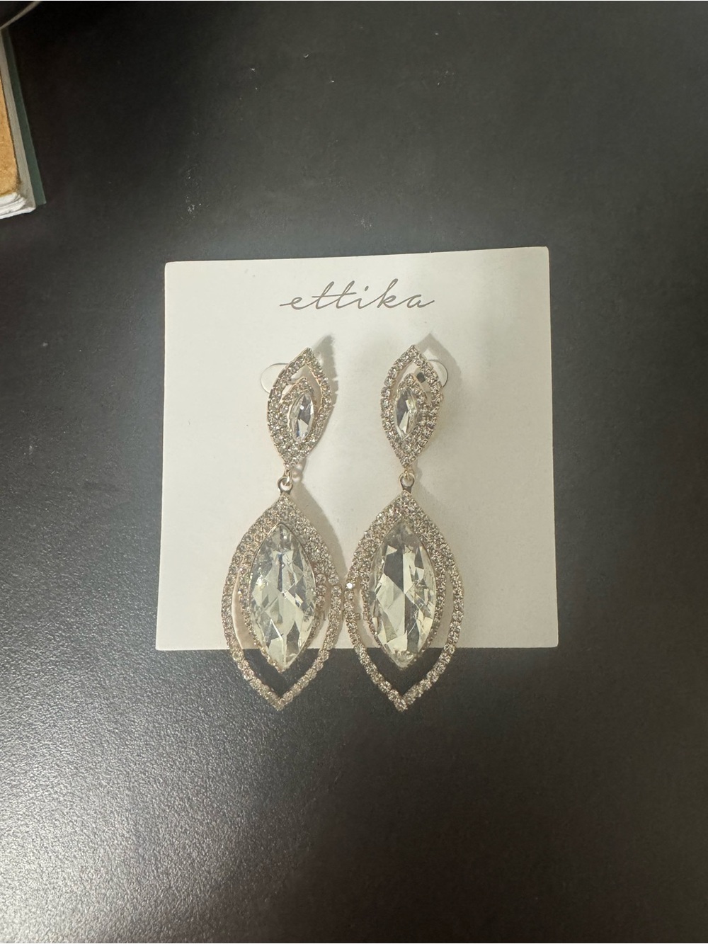 ettika Silver Marquise Crystal Drop Earrings
